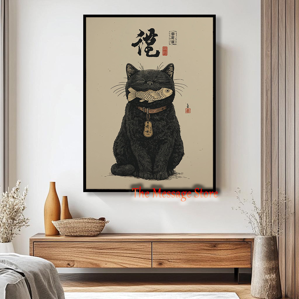 Black Lucky Cat Ukiyo-e Japane - Japanese Lifestyle And Traditions recension och pris