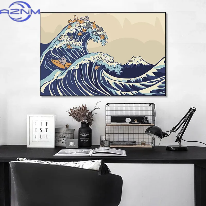 AZNM Canvas Painting Big Wavy  - Japanese Lifestyle And Traditions recension och pris